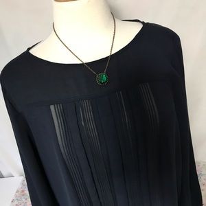 Navy Blue Semi-sheer Pleated Top